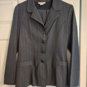 Black Pinstripe Pants Suit. Size Medium Jacket, Size 9 Pants. Organically Dry Cl